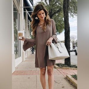 Shift dress with bell sleeves